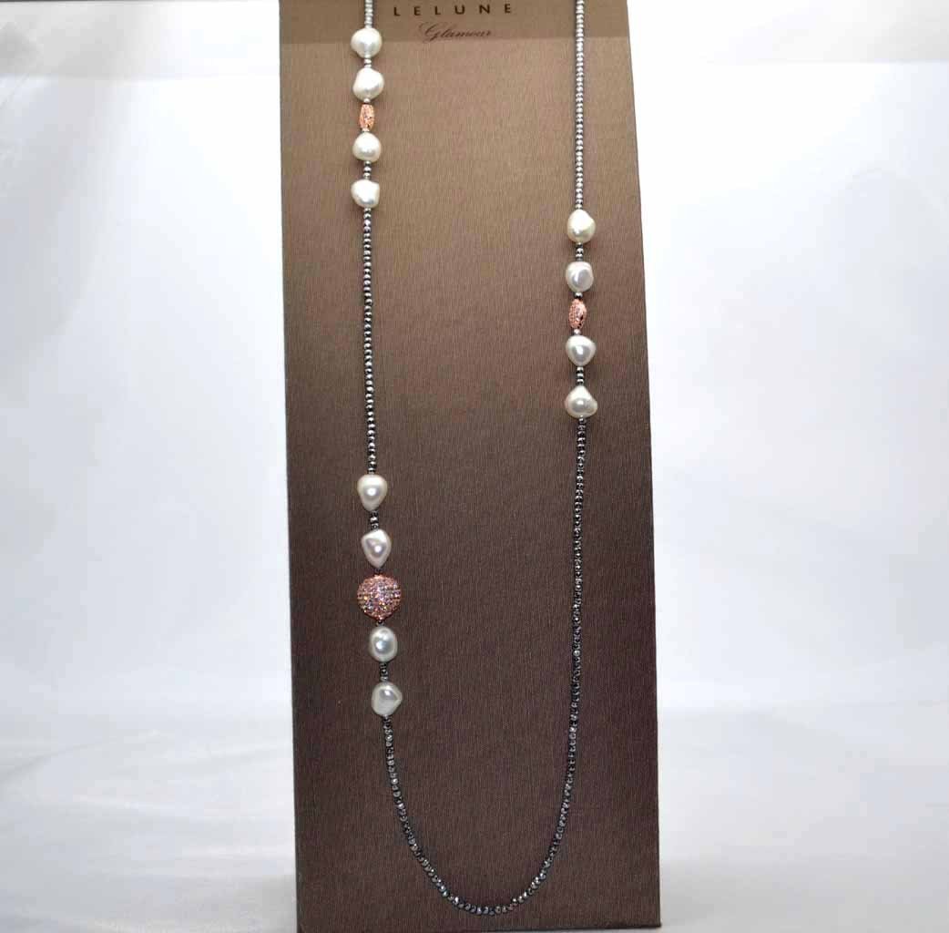 Hematite necklace, pearls and silver