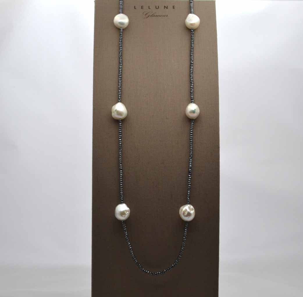 LE LUNE GLAMOUR Necklace hematite beads and pearl