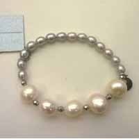 Bracelet hématite, perles blanches et gris
