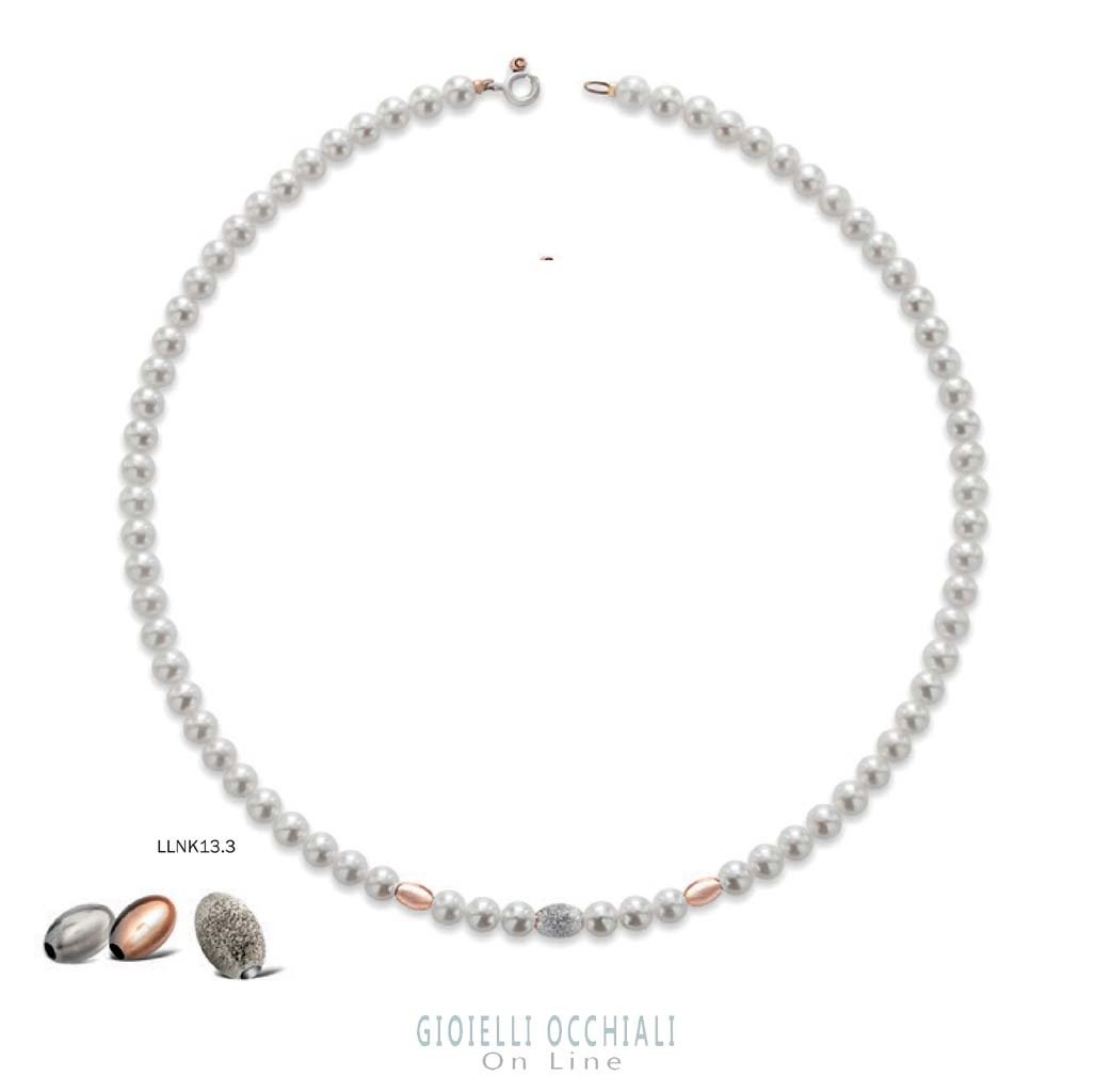 Le Lune collier avec perle blanche or blanc or rose