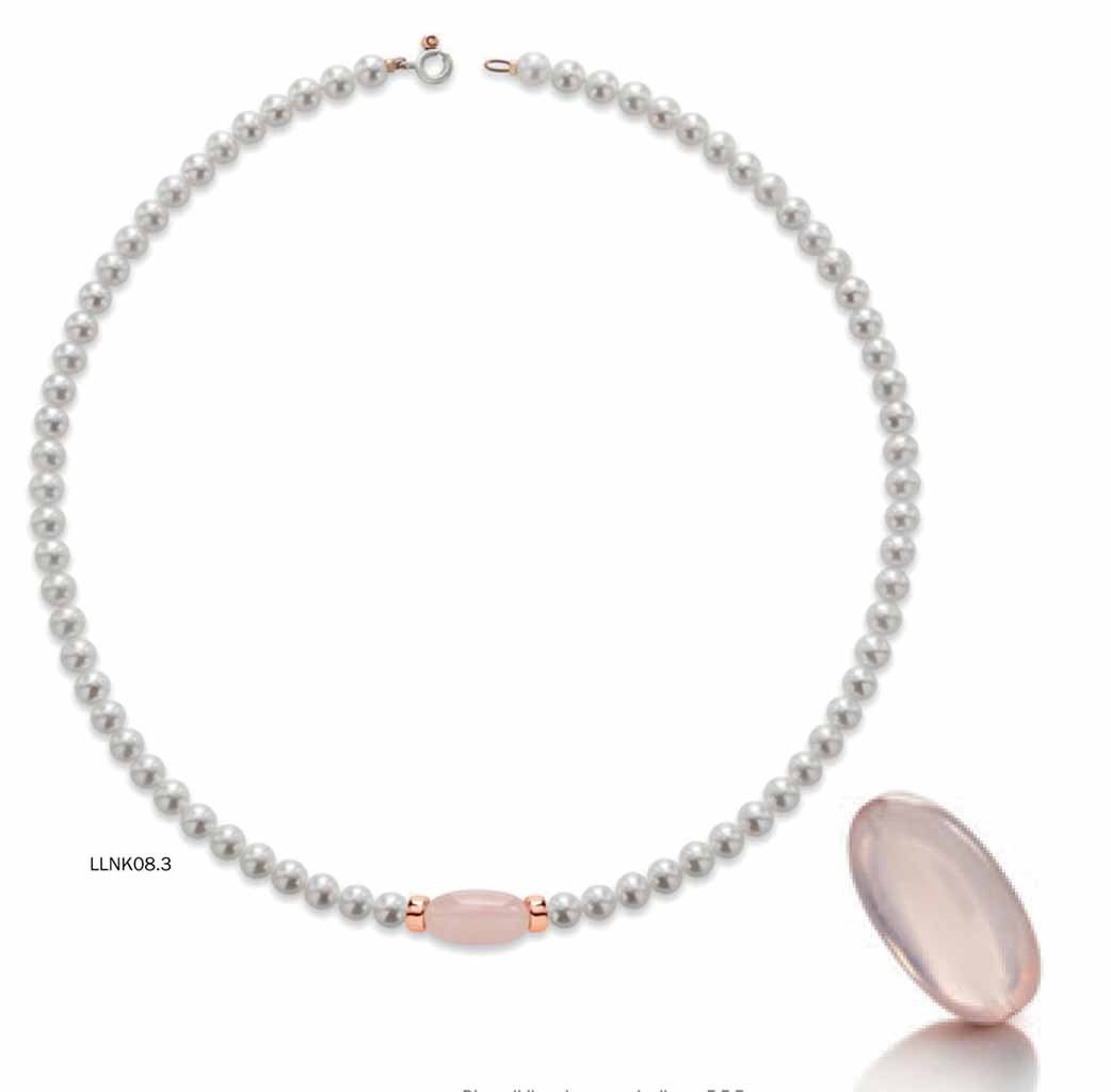 Le Lune pearl and rose quartz necklace