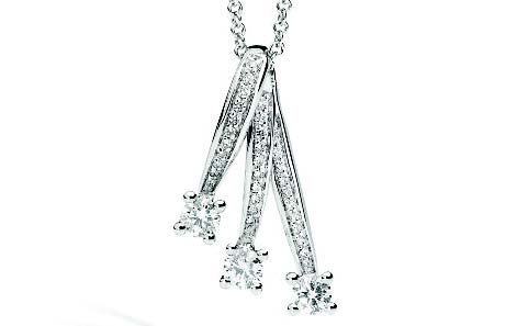 Collier Trilogy 3 Diamants Or Blanc 14kt ,by Recarlo Made in Italy
