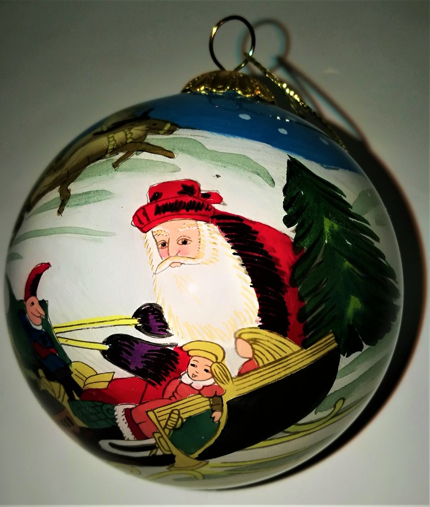 Palla di Natale con Babbo Natale ed elfo