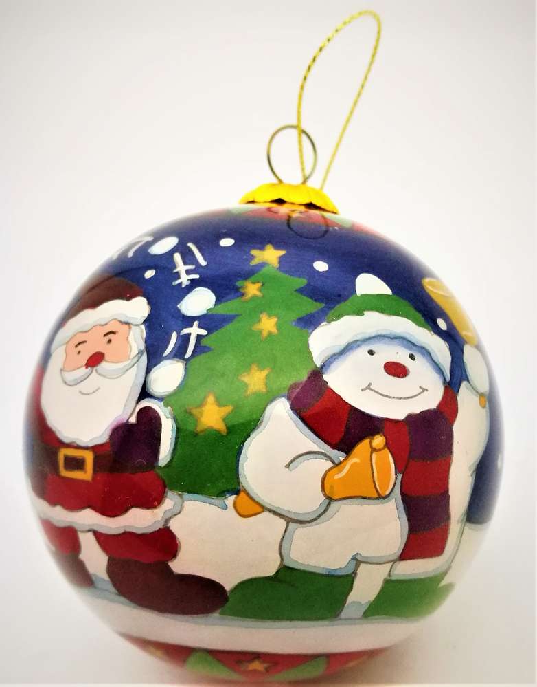 Disegno: Babbo Natale e Pupazzo di neve luci e suoni circa 13 x 11,5 cm / Ø 10 cm Bella palla di vetro con neve 