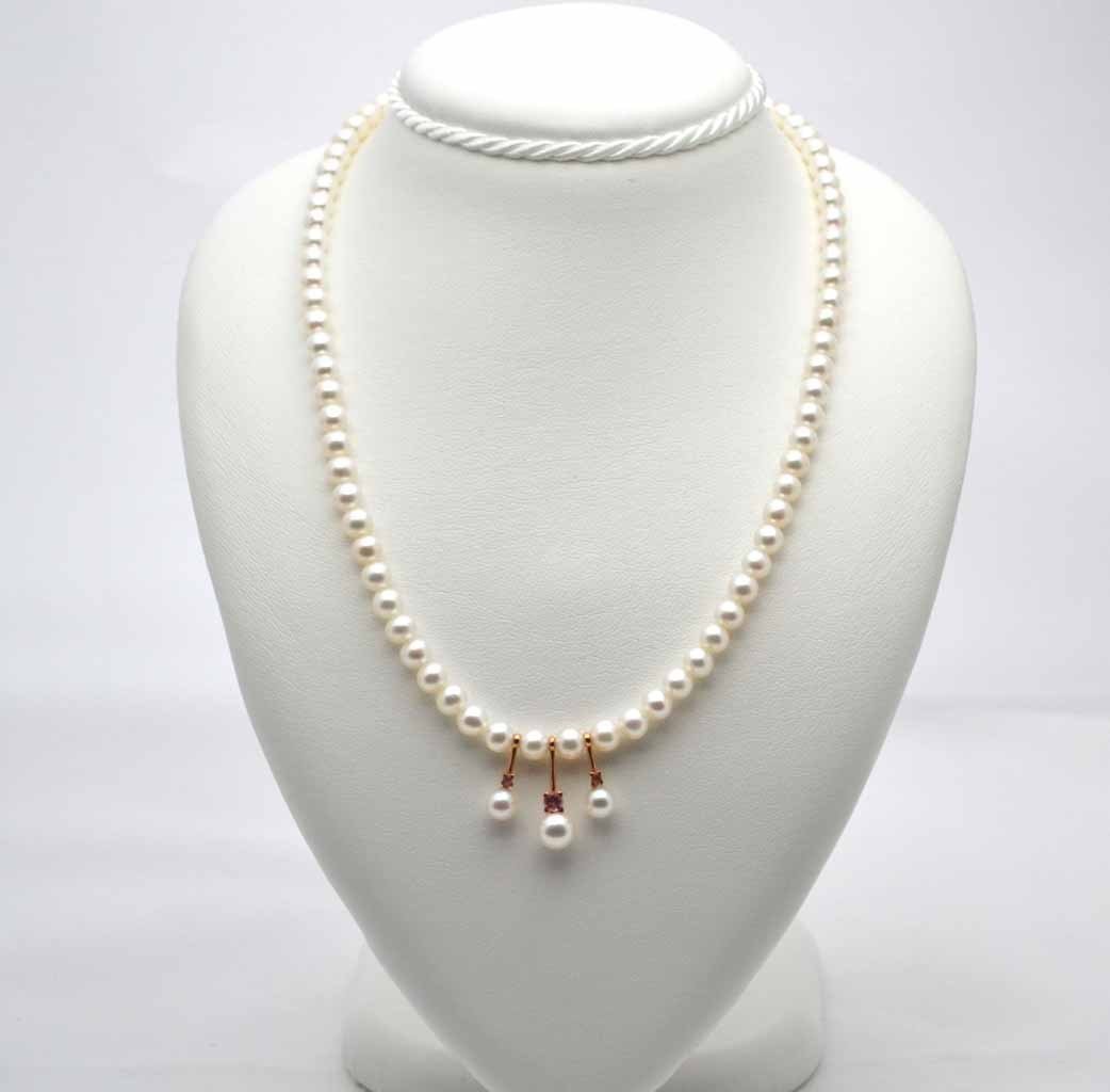 LeLune pearl necklace, pink gold, pink topaz